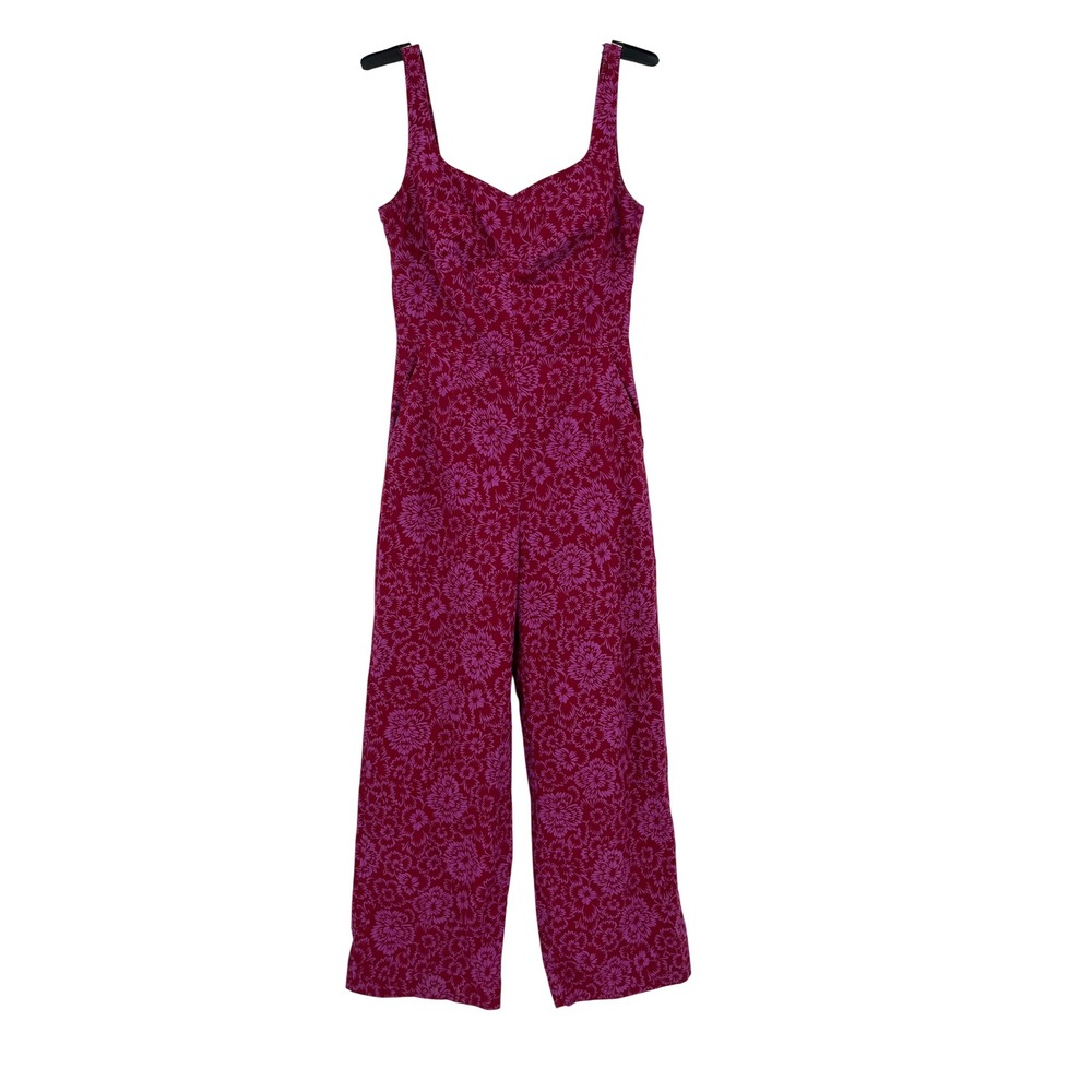 Maeve Anthropologie The Colette Jumpsuit Pink Red Floral Wide Leg Womens Size 2 - Picture 2 of 14